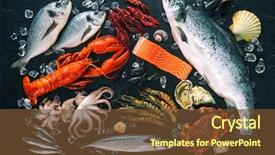  Presentation with seafood - Presentation theme having fresh fish and seafood arrangement background and a tawny brown colored foreground