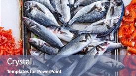  Presentation with population growth fish and shrimp - Theme consisting of fresh fish dorado sibas shrimps background and a  colored foreground