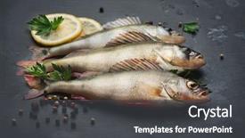  Presentation with vintage cooking - Theme having fresh fish with aromatic herbs background and a dark gray colored foreground