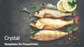  Presentation with vintage cooking - PPT layouts enhanced with fresh fish with aromatic herbs background and a dark gray colored foreground