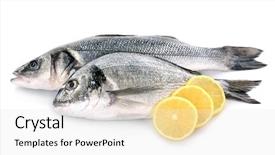  Presentation with top view of fresh fish - Slide deck with fresh fish with lemon isolated background and a white colored foreground