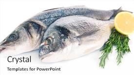  Presentation with frozen fish - PPT theme featuring fresh fish with lemon background and a cream colored foreground