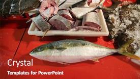  Presentation with tuna fish - Beautiful presentation theme featuring fresh-fish-yellow-fin-tuna backdrop and a crimson colored foreground