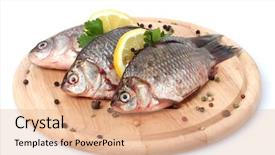  Presentation with top view of fresh fish - Audience pleasing slide deck consisting of fresh fishes with lemon parsley backdrop and a coral colored foreground