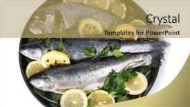  Presentation with white plate - Presentation theme enhanced with fresh fishes with lemon parsley background and a yellow colored foreground