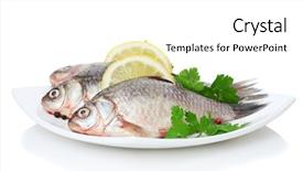  Presentation with top view of fresh fish - Colorful presentation enhanced with fresh fishes with lemon backdrop and a white colored foreground