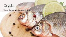  Presentation with top view of fresh fish - Beautiful slides featuring fresh fishes with lime parsley backdrop and a  colored foreground