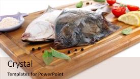  Presentation with fishes - PPT theme featuring fresh fishes with spices on cutting board close up background and a coral colored foreground