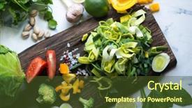  Presentation with cutting board - Slide set having fresh food - chopped and sliced vegetables background and a tawny brown colored foreground