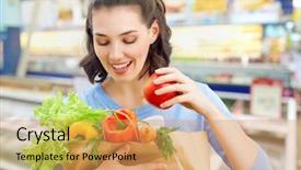  Presentation with fruit preservations - Amazing slides having fresh food grocery - woman holding a bag backdrop and a yellow colored foreground