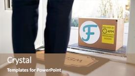  Presentation with man door - PPT theme having fresh food home delivery background and a coral colored foreground