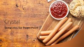  Presentation with ketchup - Audience pleasing PPT theme consisting of fresh-frankfurter-sausages-with-bun backdrop and a coral colored foreground