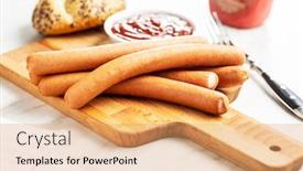  Presentation with ketchup - Beautiful presentation featuring fresh-frankfurter-sausages-with-bun backdrop and a coral colored foreground