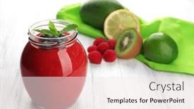  Presentation with fruit cocktail - PPT theme having fresh fruit and berry cocktail on wooden background background and a white colored foreground