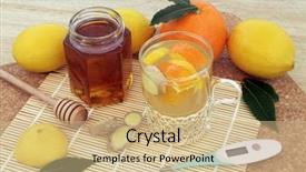  Presentation with ginger lemon drink - PPT theme consisting of fresh fruit and thermometer background and a coral colored foreground