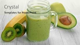  Presentation with fruit cocktail - Presentation having avocado banana smoothie - fresh fruit cocktail on wooden background and a soft green colored foreground