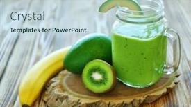  Presentation with fruit cocktail - Slides consisting of avocado banana smoothie - fresh fruit cocktail on wooden background and a sky blue colored foreground