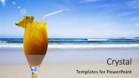  Presentation with fruit cocktail - Cool new slide set with fresh fruit cocktail on a tropical island beach backdrop and a soft green colored foreground