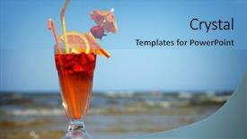  Presentation with fruit cocktail - Slides with fresh fruit cocktail on the coast background and a light blue colored foreground