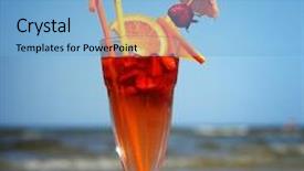  Presentation with fruit cocktail - Slide set enhanced with fresh fruit cocktail on the coast background and a light blue colored foreground