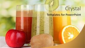  Presentation with juices - Audience pleasing theme consisting of fresh-fruit-juices-on-wooden backdrop and a blonde colored foreground