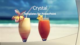 Presentation with juices - Beautiful theme featuring fresh fruit juices on a tropical beach backdrop and a teal colored foreground
