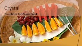  Presentation with orange green white - Presentation design enhanced with fresh-fruit-orange-red-grapes background and a coral colored foreground