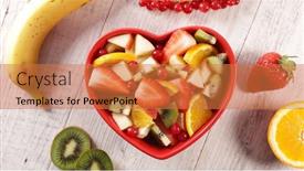  Presentation with salad - Audience pleasing slide deck consisting of fresh-fruit-salad-health-food backdrop and a coral colored foreground