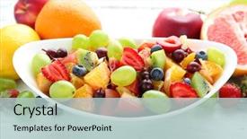  Presentation with salad - PPT theme featuring fresh fruit salad on wooden background and a lemonade colored foreground