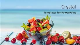  Presentation with summer time - Theme consisting of fresh fruit salad placed background and a light blue colored foreground