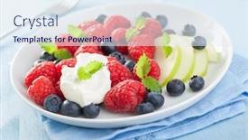  Presentation with blueberry - Audience pleasing presentation consisting of fresh fruit salad with raspberry blueberry apple backdrop and a sky blue colored foreground