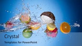  Presentation with fruit splash - Presentation theme consisting of fresh fruit with water splash background and a  colored foreground