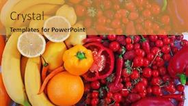  Presentation with fresh fruits vegetables - Beautiful theme featuring fresh-fruits-and-vegetables-closeup backdrop and a yellow colored foreground