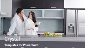  Presentation with young happy couple - Presentation design with fresh fruits and vegetables food background and a  colored foreground