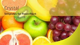  Presentation with fresh fruits vegetables - Presentation design with fresh fruits and vegetables isolated on a white background background and a yellow colored foreground