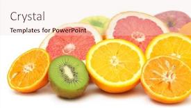  Presentation with fresh fruits vegetables - Presentation theme with surfer heading into the surf silhouette background and a gray colored foreground