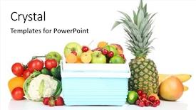  Presentation with refrigerator - Beautiful PPT theme featuring fresh fruits and vegetables in mini refrigerator isolated on white backdrop and a white colored foreground