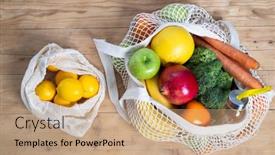  Presentation with eco bag - Slide set consisting of fresh-fruits-and-vegetables background and a coral colored foreground