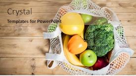  Presentation with eco plastic - Presentation theme featuring fresh-fruits-and-vegetables background and a coral colored foreground