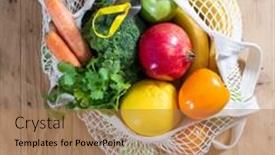  Presentation with eco plastic - Amazing slide deck having fresh-fruits-and-vegetables backdrop and a coral colored foreground