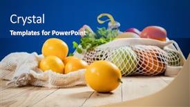  Presentation with eco plastic - Cool new presentation design with fresh-fruits-and-vegetables backdrop and a ocean colored foreground