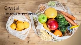 Presentation with eco plastic - Presentation design consisting of fresh-fruits-and-vegetables background and a coral colored foreground
