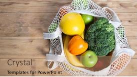  Presentation with eco plastic - Colorful PPT theme enhanced with fresh-fruits-and-vegetables backdrop and a coral colored foreground