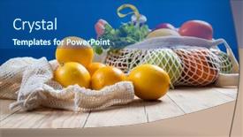  Presentation with eco plastic - Presentation having fresh-fruits-and-vegetables background and a ocean colored foreground