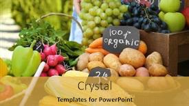  Presentation with fresh fruits vegetables - Presentation theme enhanced with fresh fruits and vegetables background and a yellow colored foreground
