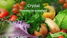  Presentation with fresh fruits vegetables - Amazing slide deck having fresh fruits and vegetables backdrop and a forest green colored foreground