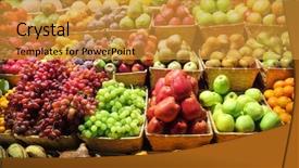  Presentation with market food - Slide deck with food stall - fresh fruits at a market background and a gold colored foreground
