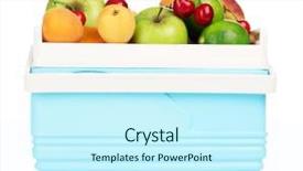  Presentation with refrigerator - Audience pleasing presentation consisting of fresh fruits in mini refrigerator isolated on white backdrop and a cool aqua colored foreground