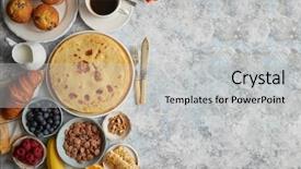  Presentation with coffe - Slides having fresh fruits pancakes coffe background and a light gray colored foreground