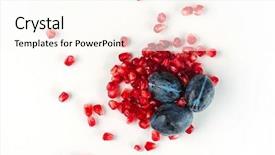  Presentation with view concept of creative logic - Audience pleasing slides consisting of fresh fruits plums and pomegranate backdrop and a cream colored foreground